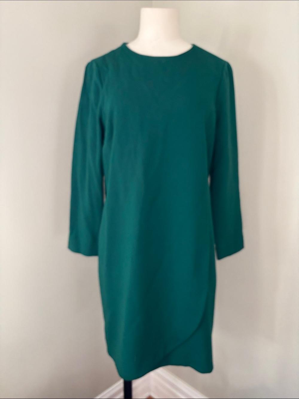 J. Crew Green Long-Sleeve Wrap Inspired Shift Dress 6